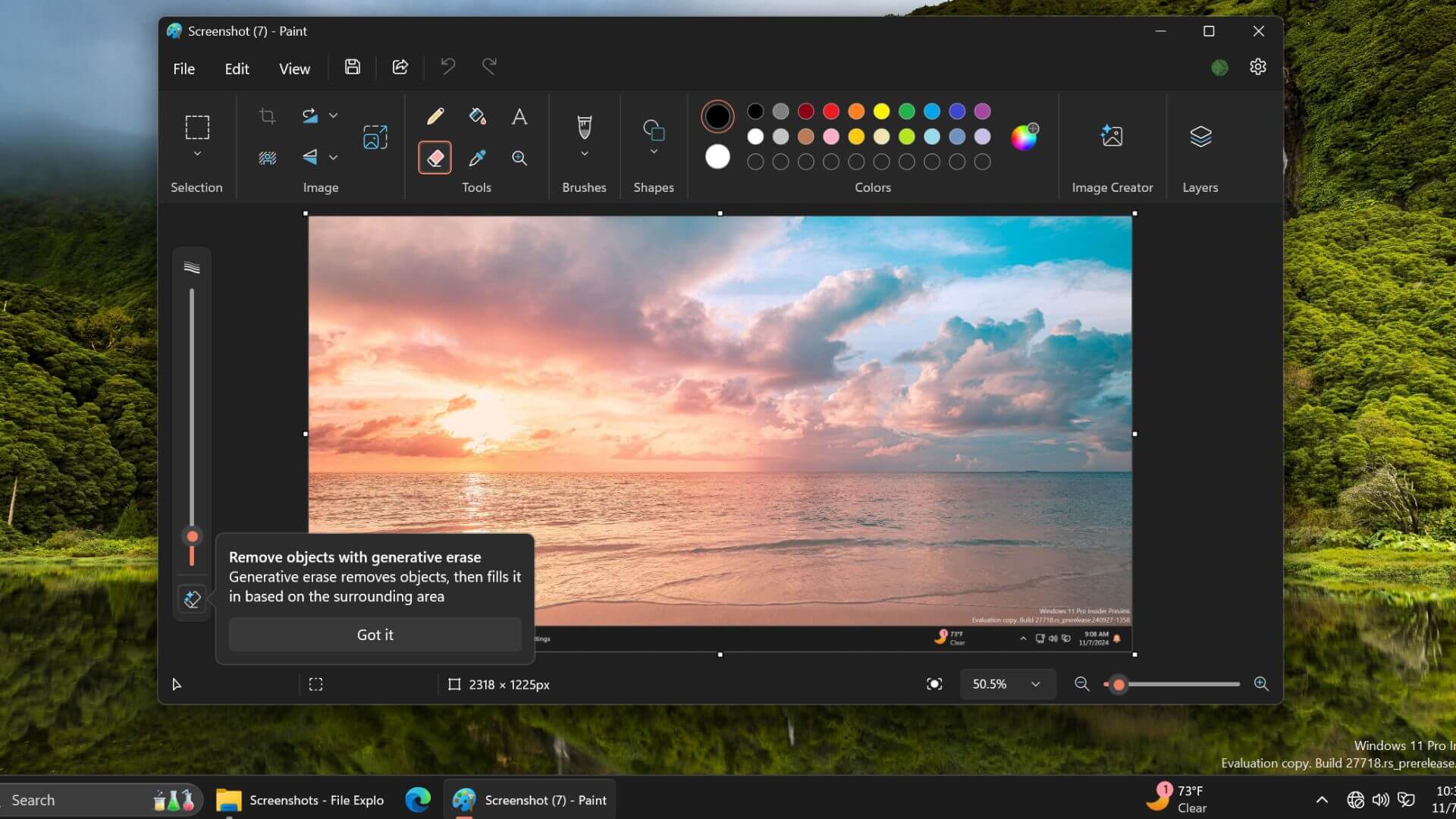 Microsoft Paint with Generative Erase feature on Windows 11