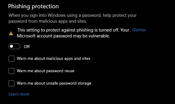 Phishing protection error