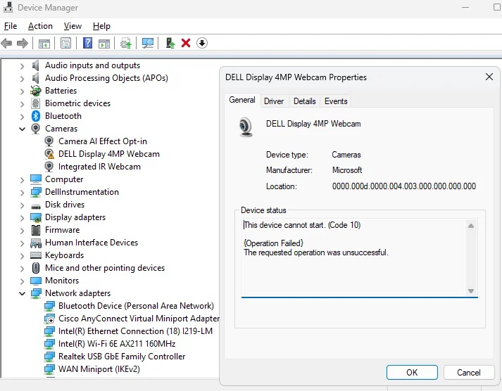 Windows 11 24H2 camera won't start