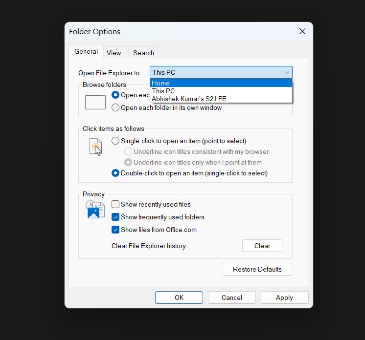 changing default page in File Explorer to This Pc