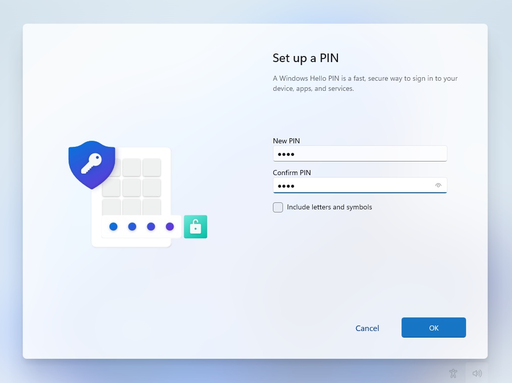 creating pin on windows 11 23h2 oobe page