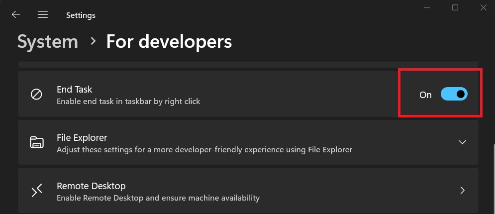 enable end task option for taskbar windows 11
