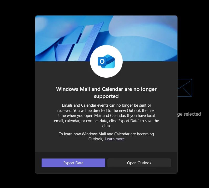 mail and calendar app warning