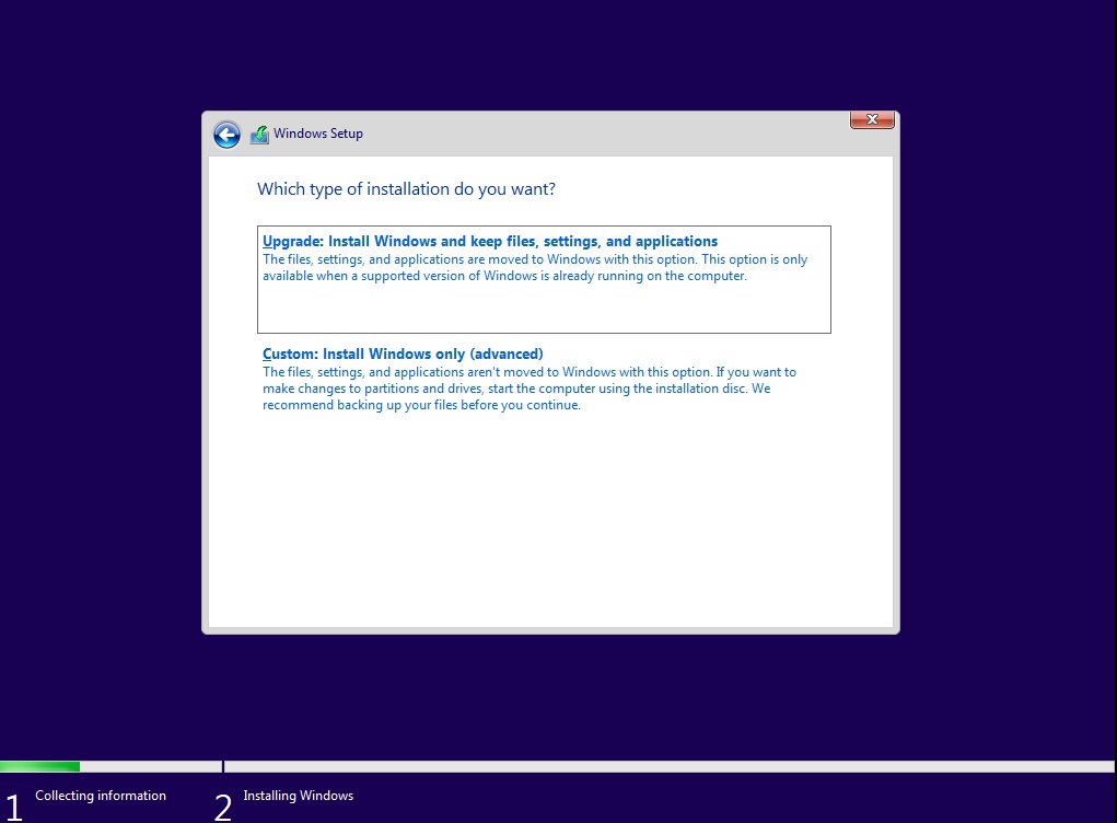 selecting installation type windows 11 23h2