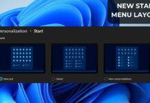Windows 11 start menu layout