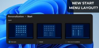 Windows 11 start menu layout