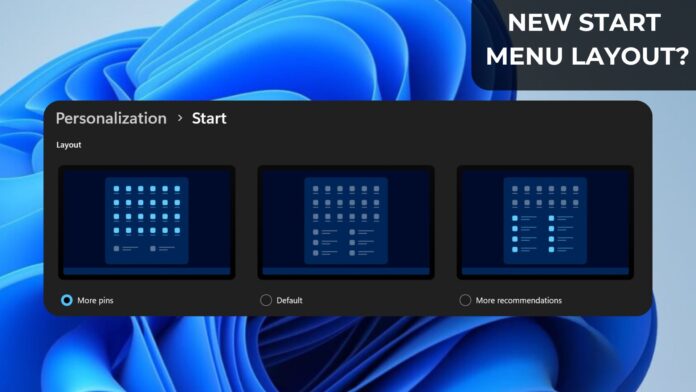 Windows 11 start menu layout