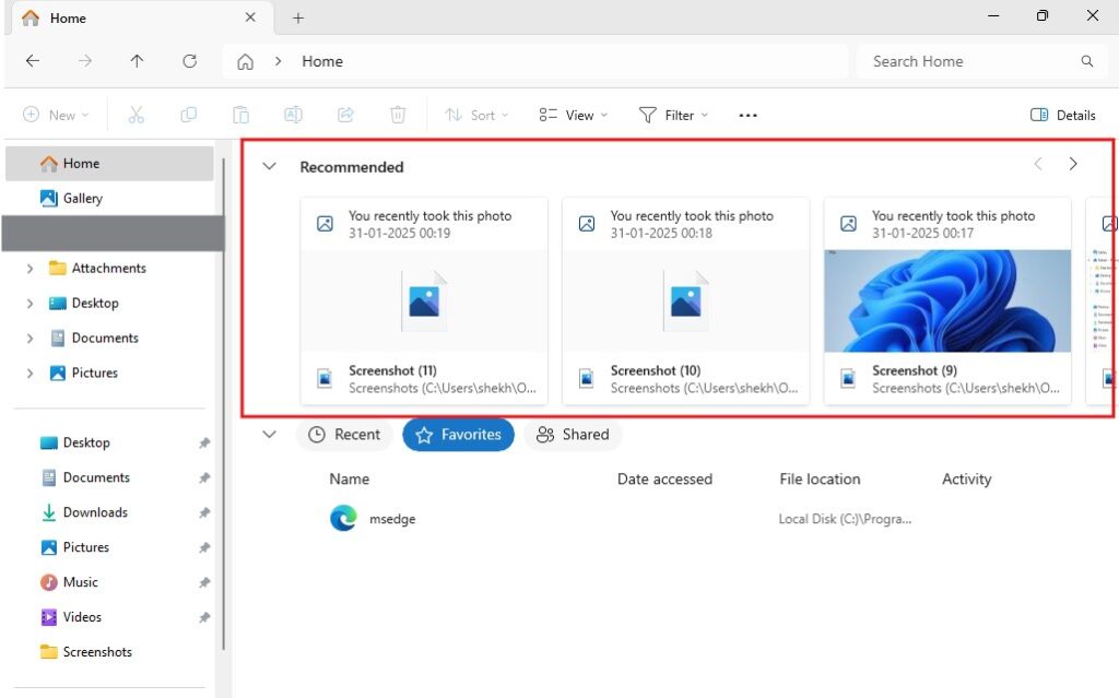 Recommended Section Windows