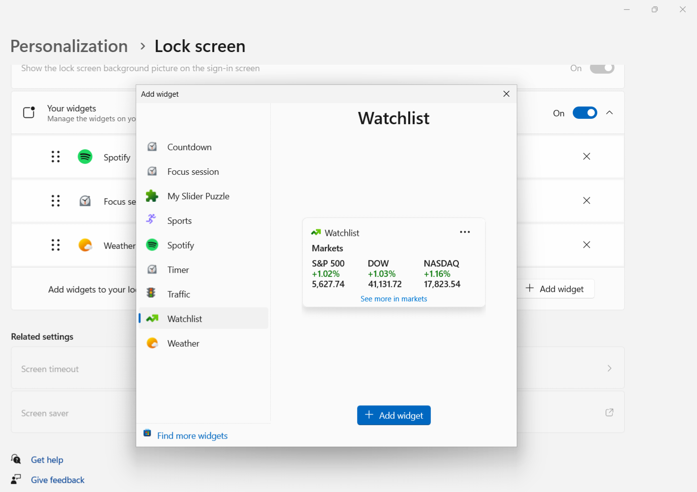 Available Lock Screen Widgets