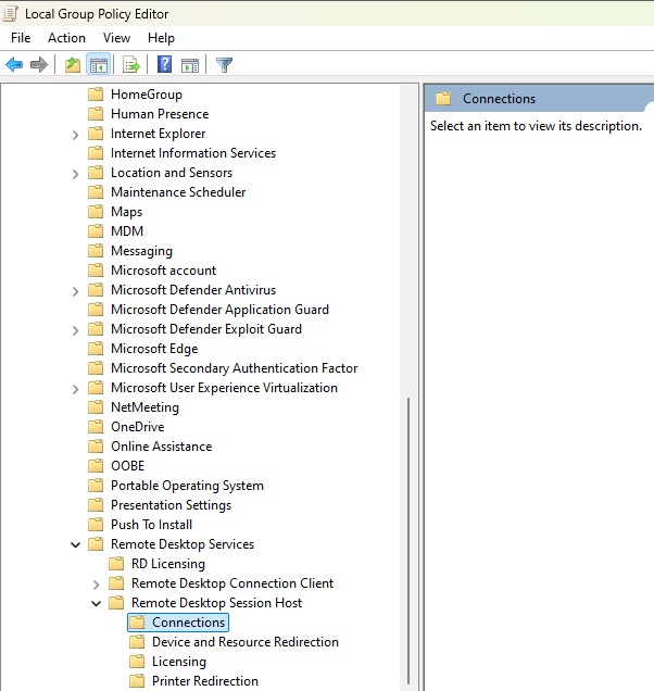 Select network detection on the server to fix RDP connection issues