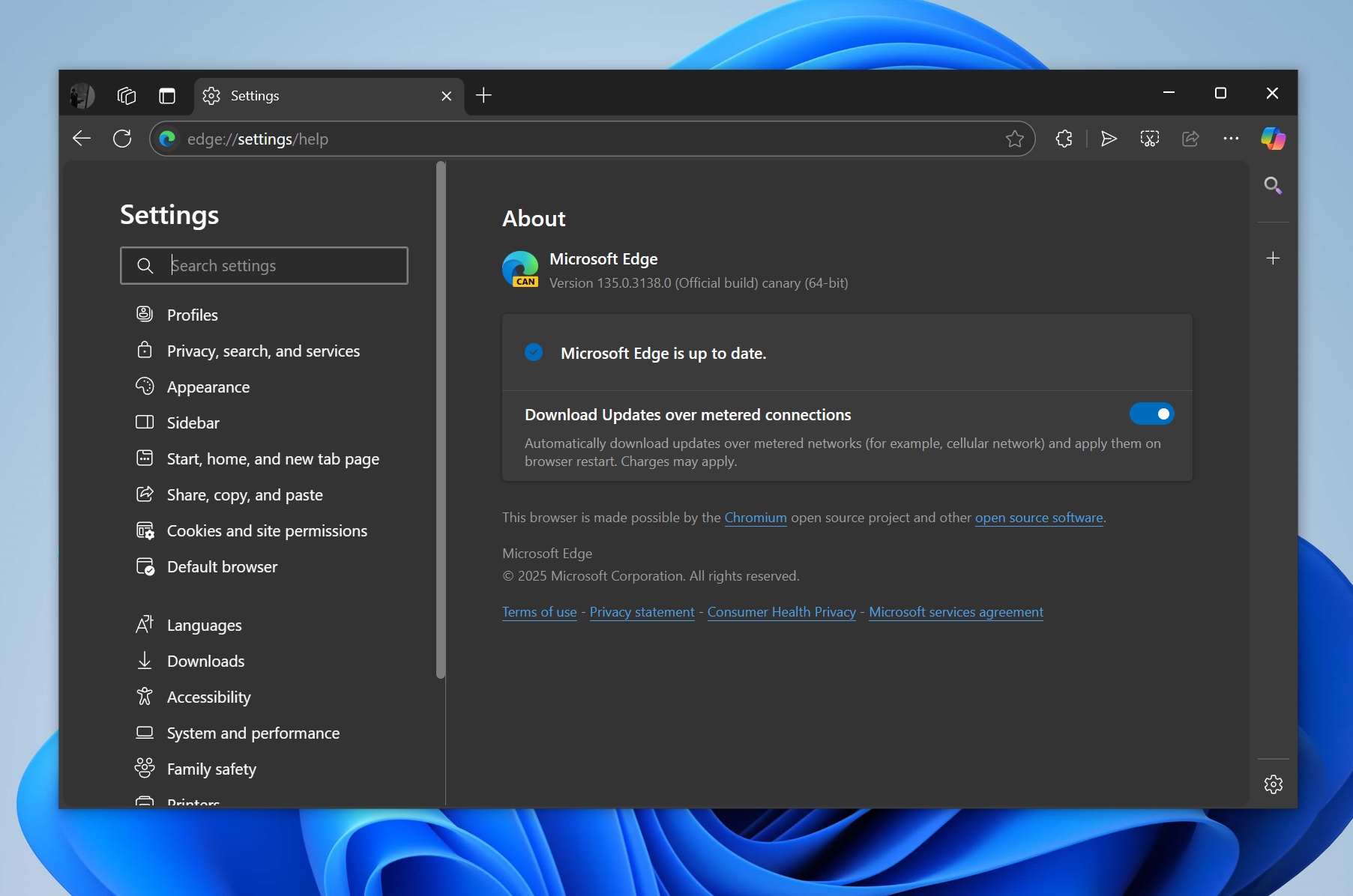 Settings in Edge clutter