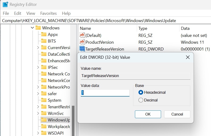 Target release version in Windows 11