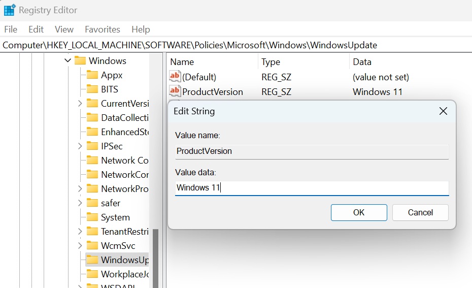 Block Windows 11 24H2 using Registry Editor ProductVersion value