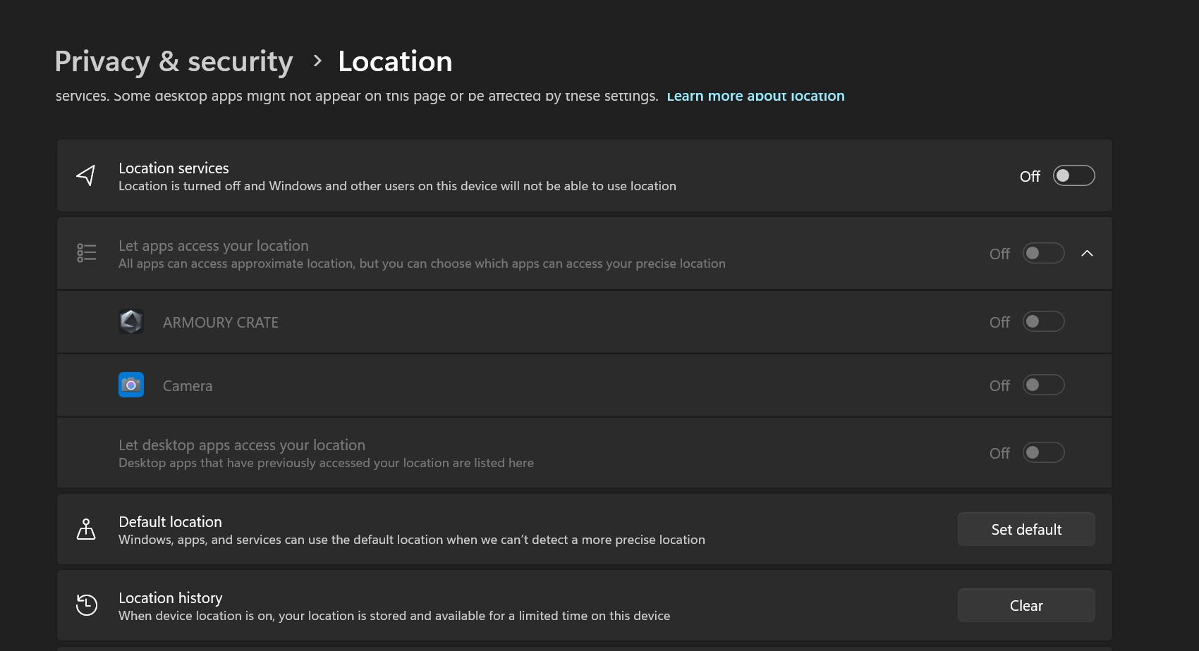 clear location history windows 11