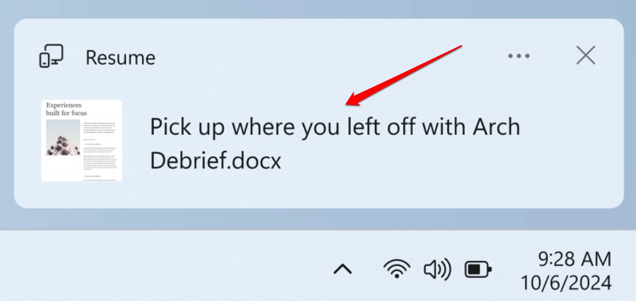 cross device resume editing feature in Windows 11 24H2