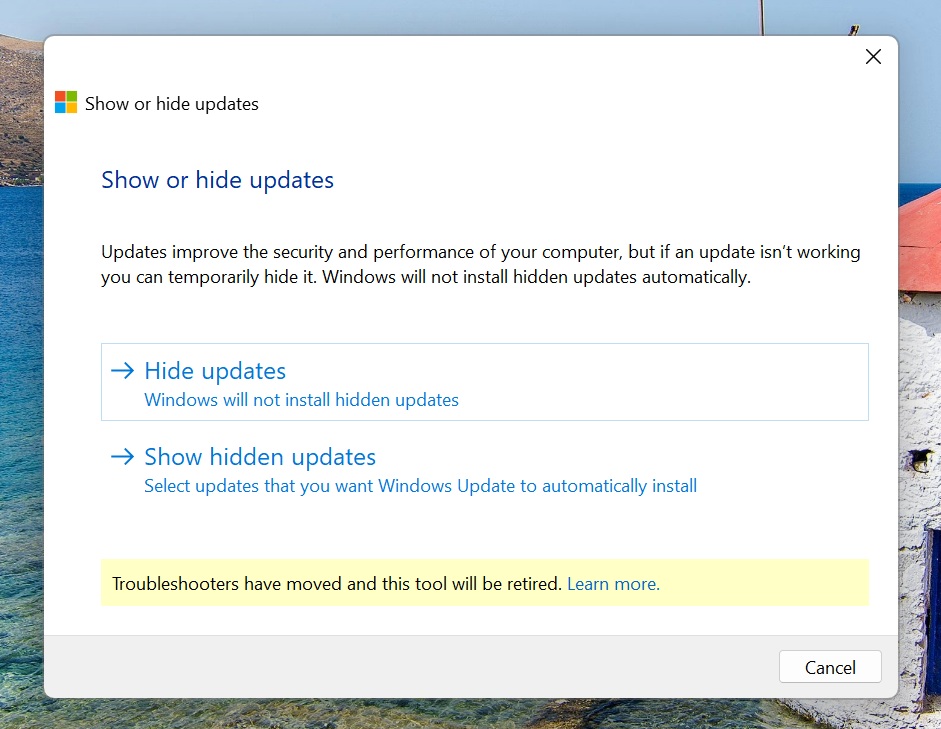 Hiding Windows 11 24H2 update using wushowhide tool