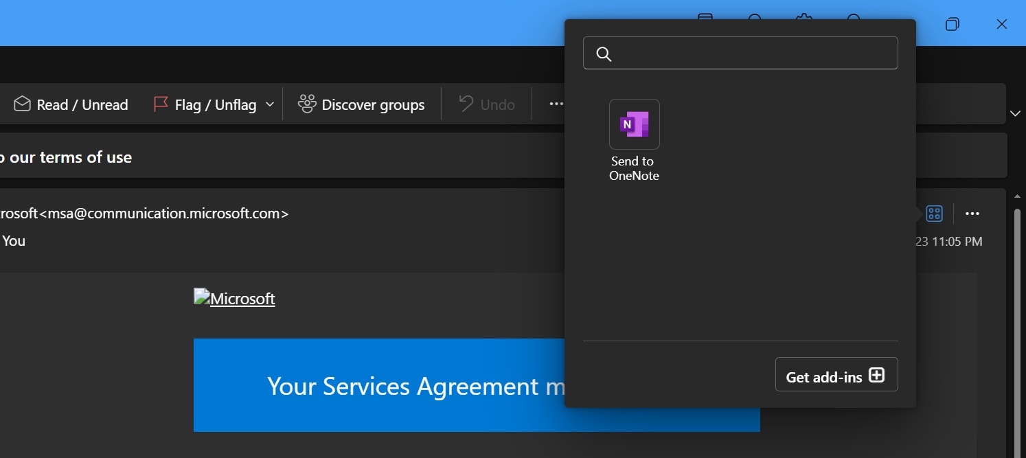 send to onenote feature in new outlook app windows 11