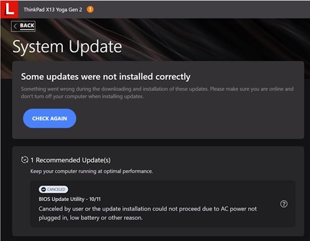 BIOS Update Utility on Lenovo