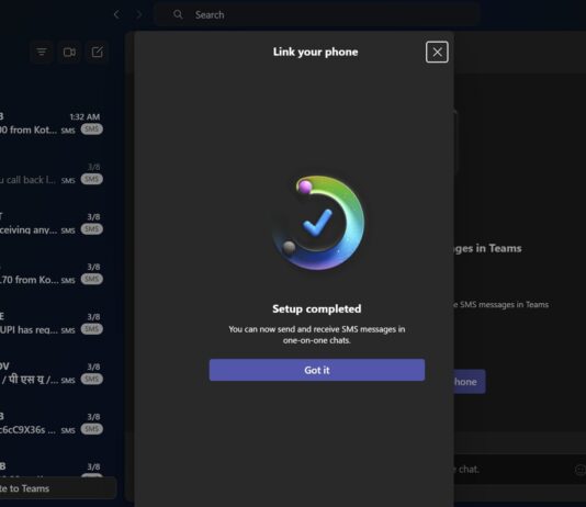 Microsoft Teams SMS Android