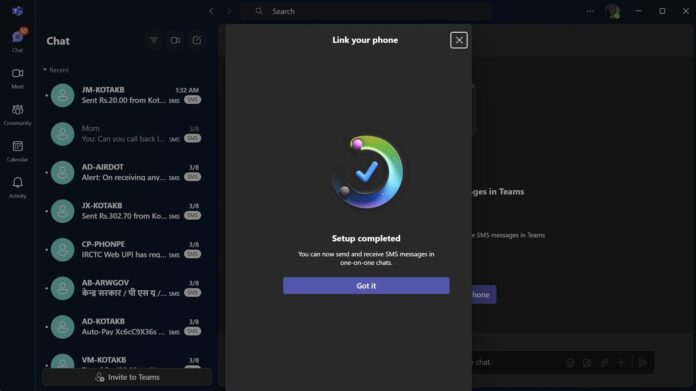 Microsoft Teams SMS Android