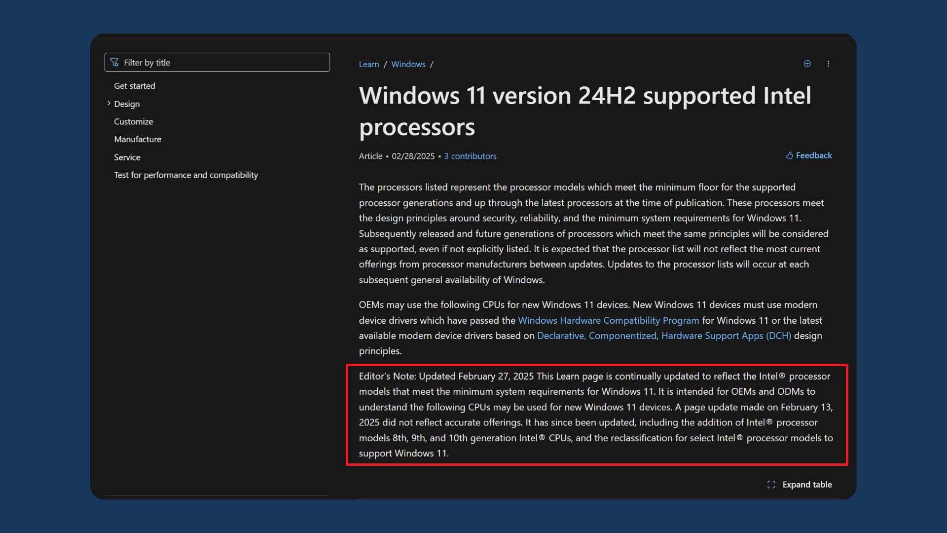 Microsoft's new update on intel CPU for 24h2