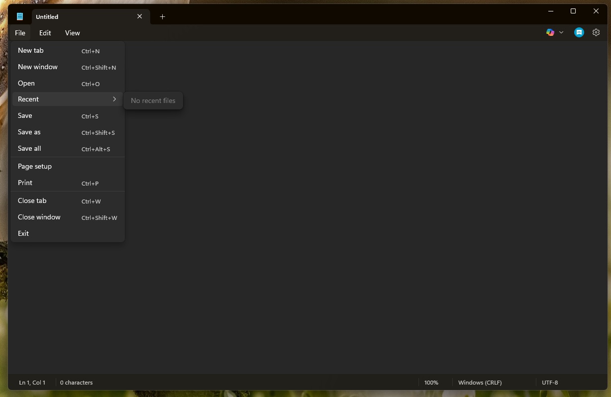 Notepad no recent files on Windows 11