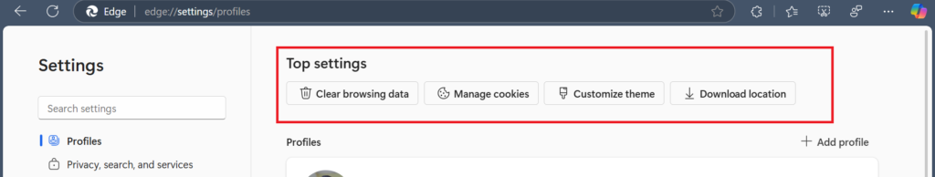 Edge top settings