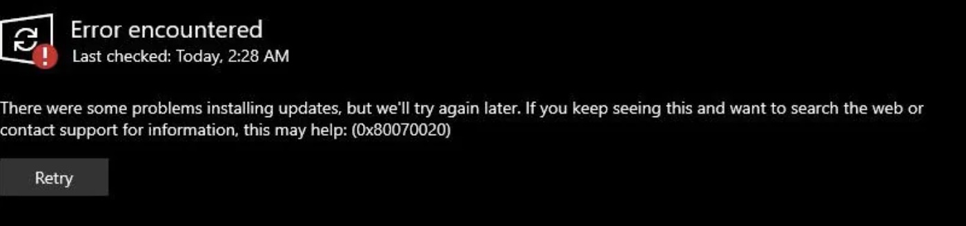 Windows 10 KB5053606 issues 0x80070020
