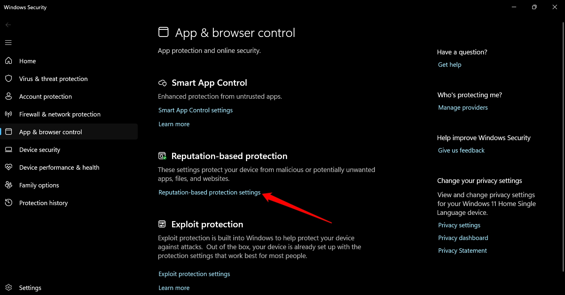 Windows 11 reputation based protection settings