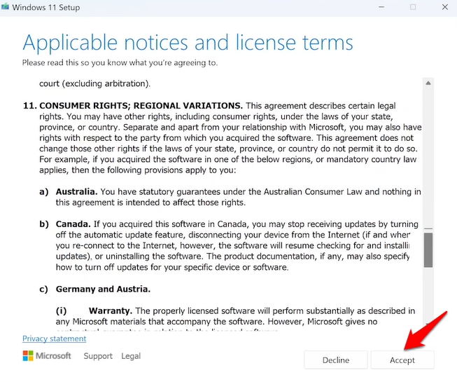 accpet TOS of windows 11 media creation tool