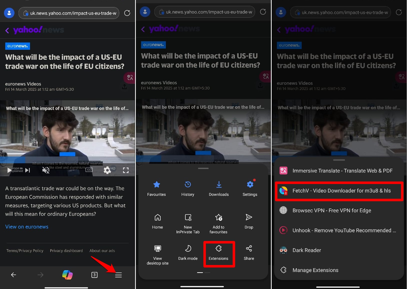 capture video media with FetchV extension Edge browser