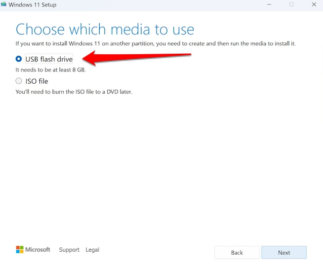choose to create bootable disk on USB flash drive