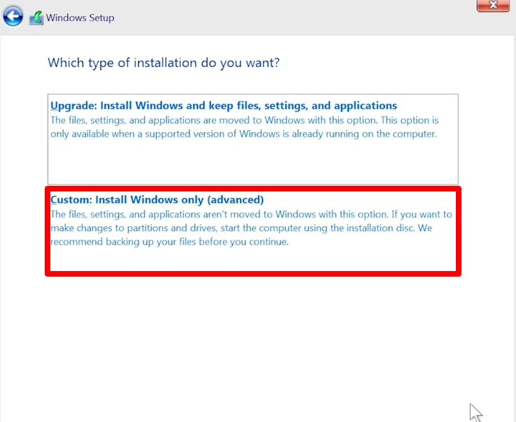 custom install Windows 11
