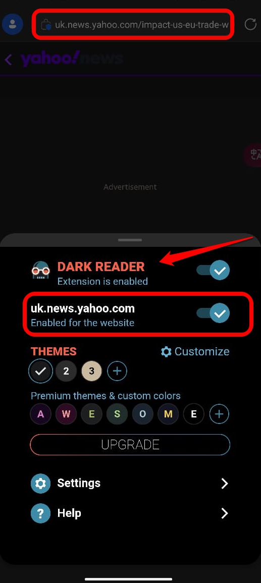 dark reader extension for Edge android