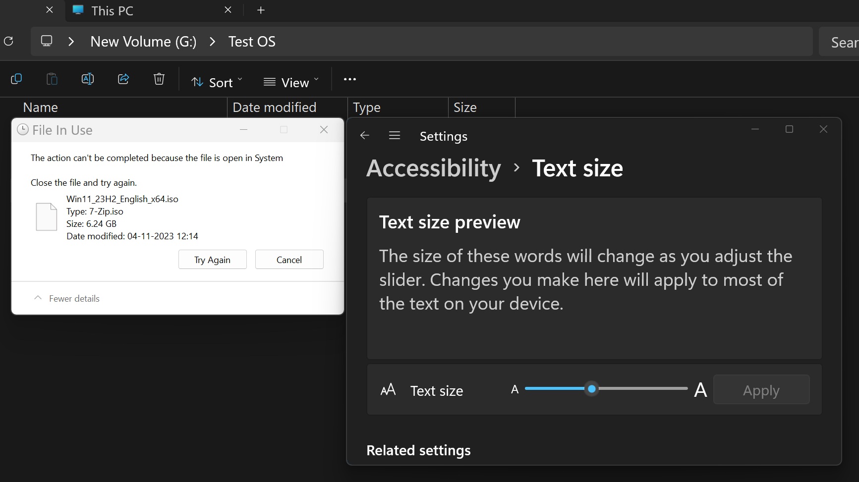 file explorer dialog box doesnt adapt to text size change in windows 11 24h2