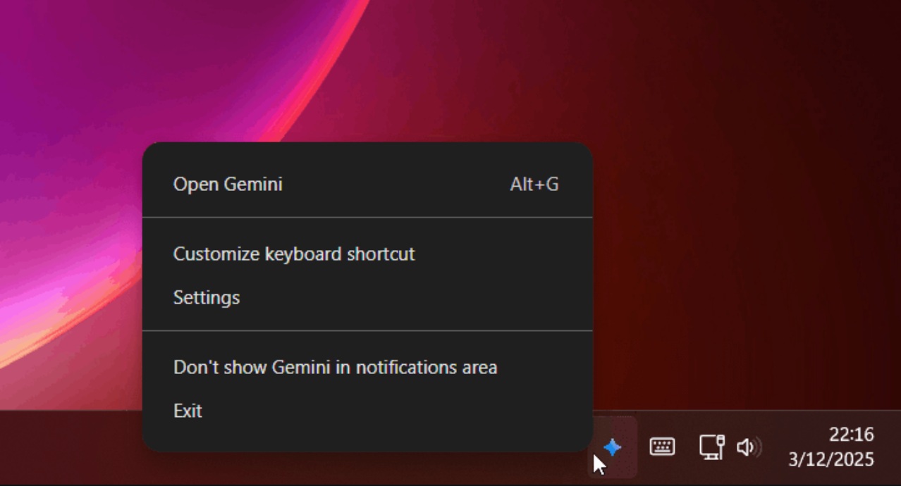 gemini ai context menu in system tray windows 11 by Leopeva64