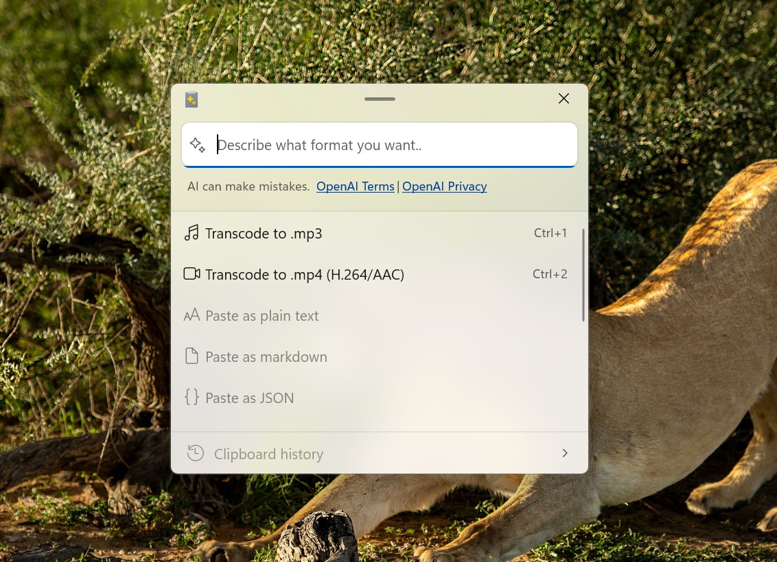 powertoys advanced paste media conversion feature options