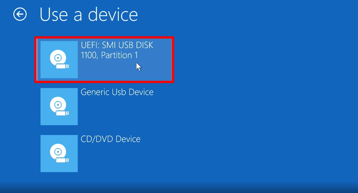select the Windows 11 bootable USB drive