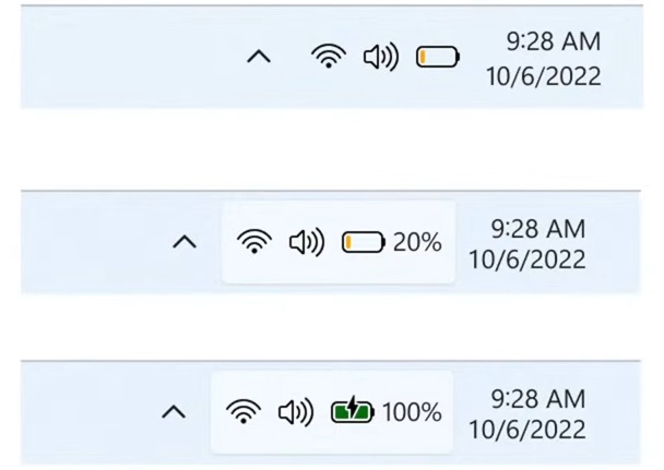 Battery icons on the taskbar