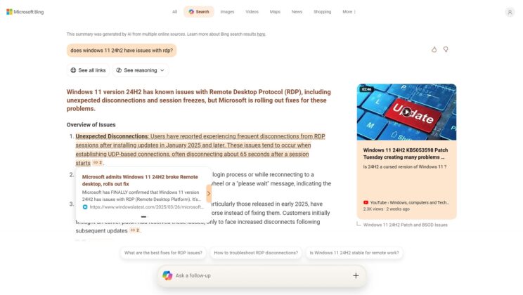 Bing AI search home