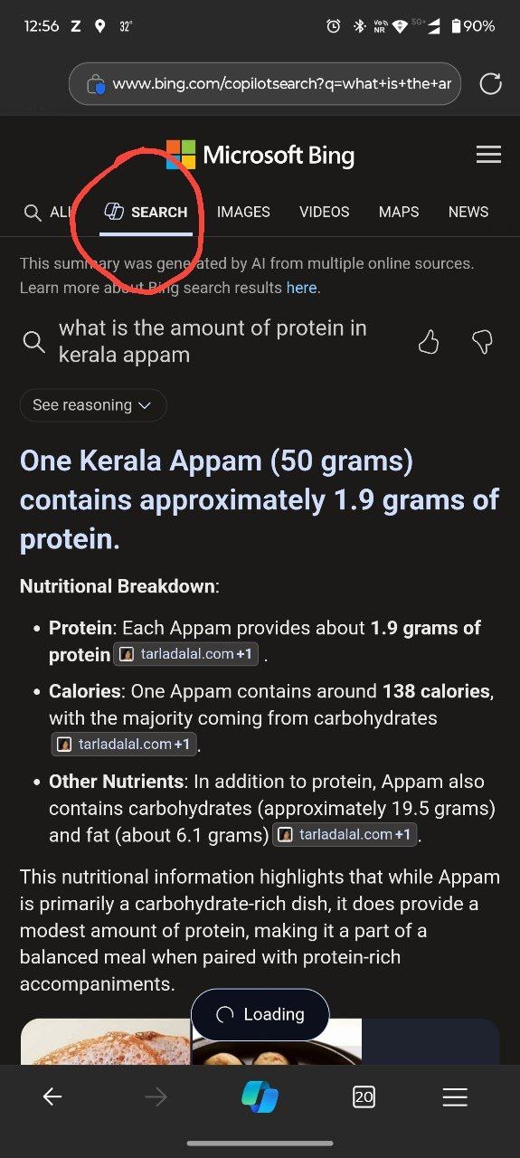 Bing AI search result