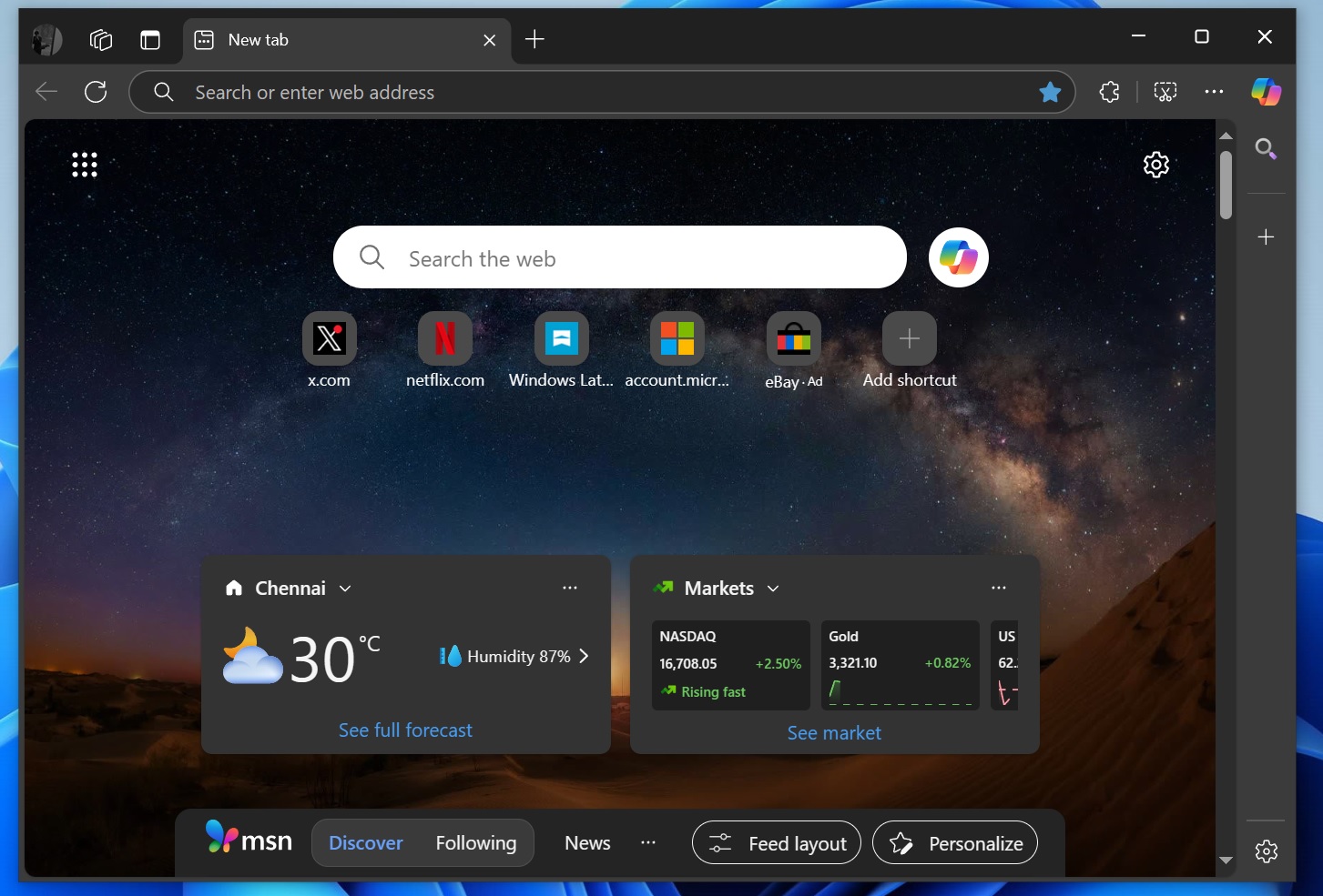 Microsoft Edge MSN feed