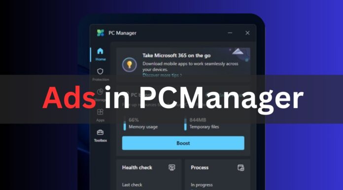 PC Manager for Windows 11 shows Microsoft 365 ads