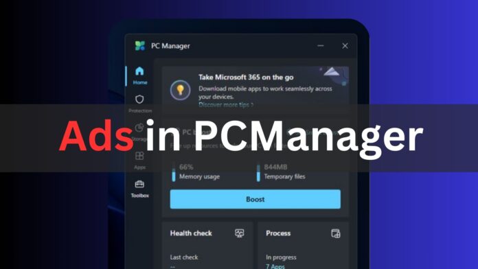 PC Manager for Windows 11 shows Microsoft 365 ads