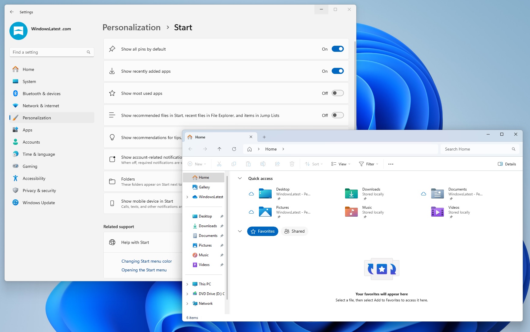 Recent tab removed from File Explorer