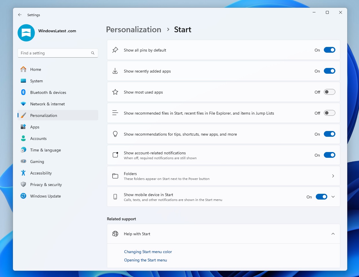 Show recommended files in Start, recent files in File Explorer, and items in Jump Lists