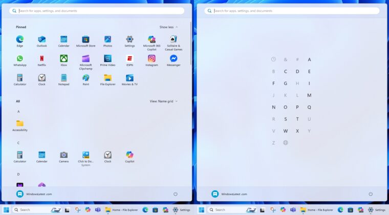 Start menu Name Grid all apps layout