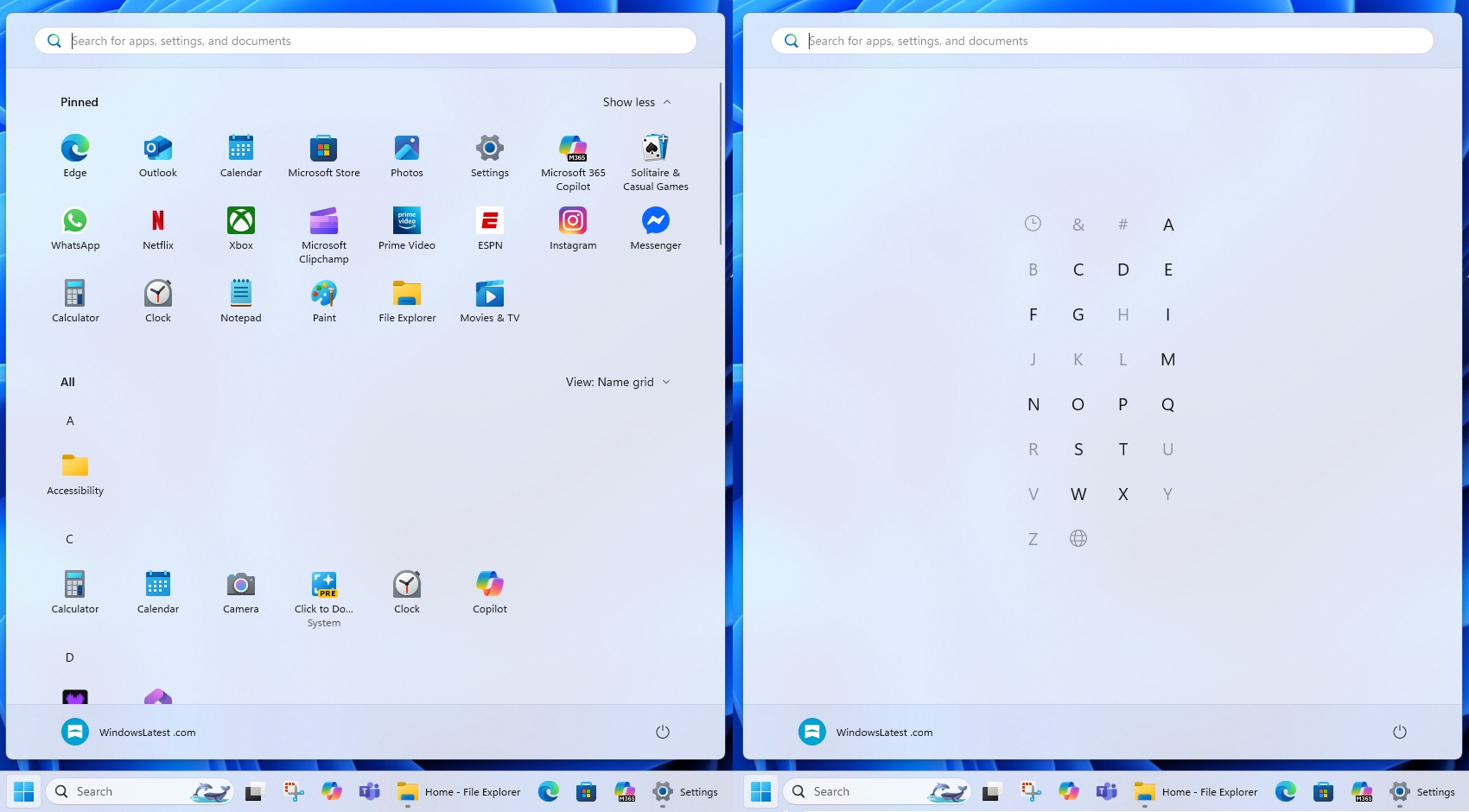 Start menu Name Grid all apps layout