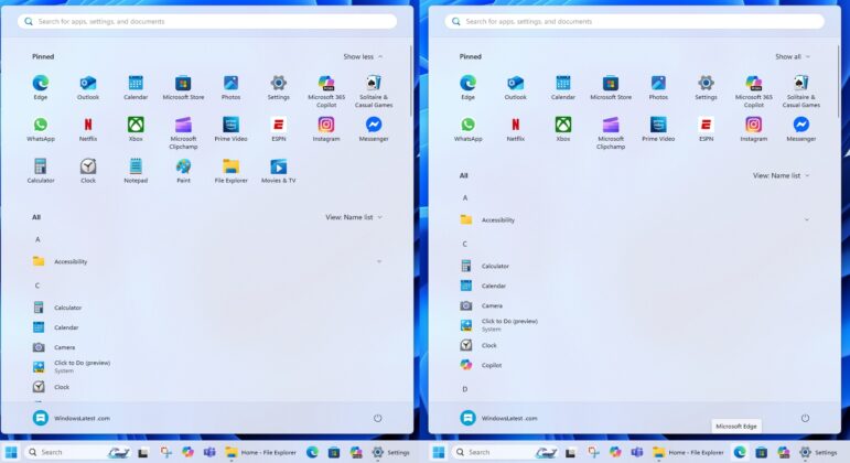 Start menu Pinned apps