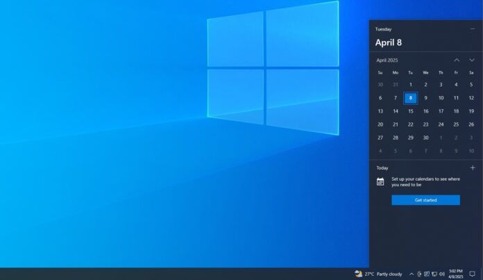Windows 10 Calendar Flyout UI without Seconds
